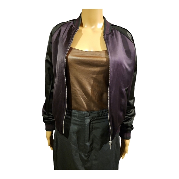 Aritzia Talula Satin Bomber Jacket - Purple and Black - Picture 1 of 10